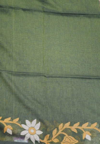 Handloom Cotton Saree- Sage green Jamdhani Border