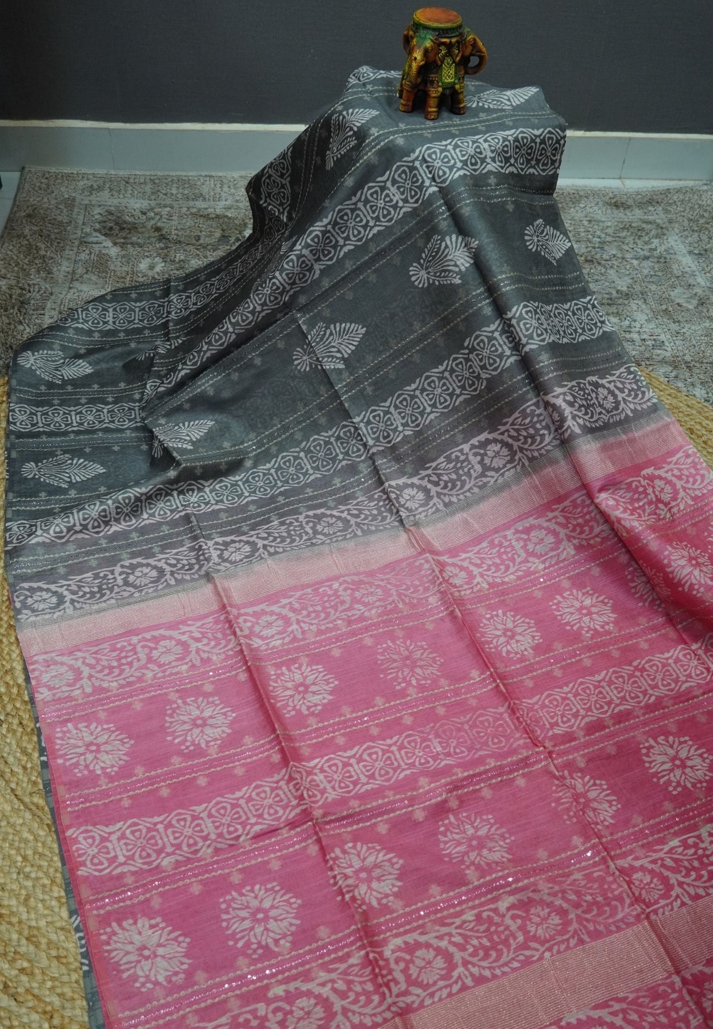Bhagalpur Cotton Saree-Grey