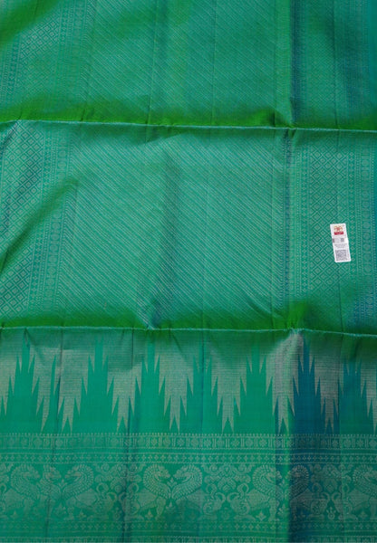 Pure Soft Silk Saree-Teal Green Brocade Weaving with Temple Border