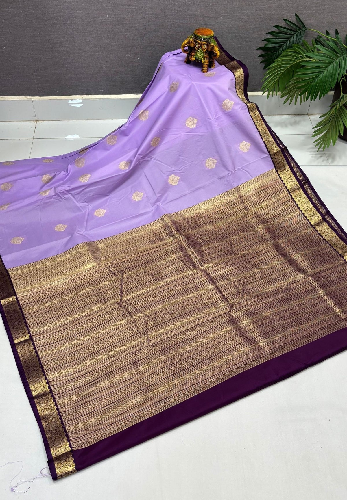 Budget Kanchipuram Saree-Lavender with Contrast Border