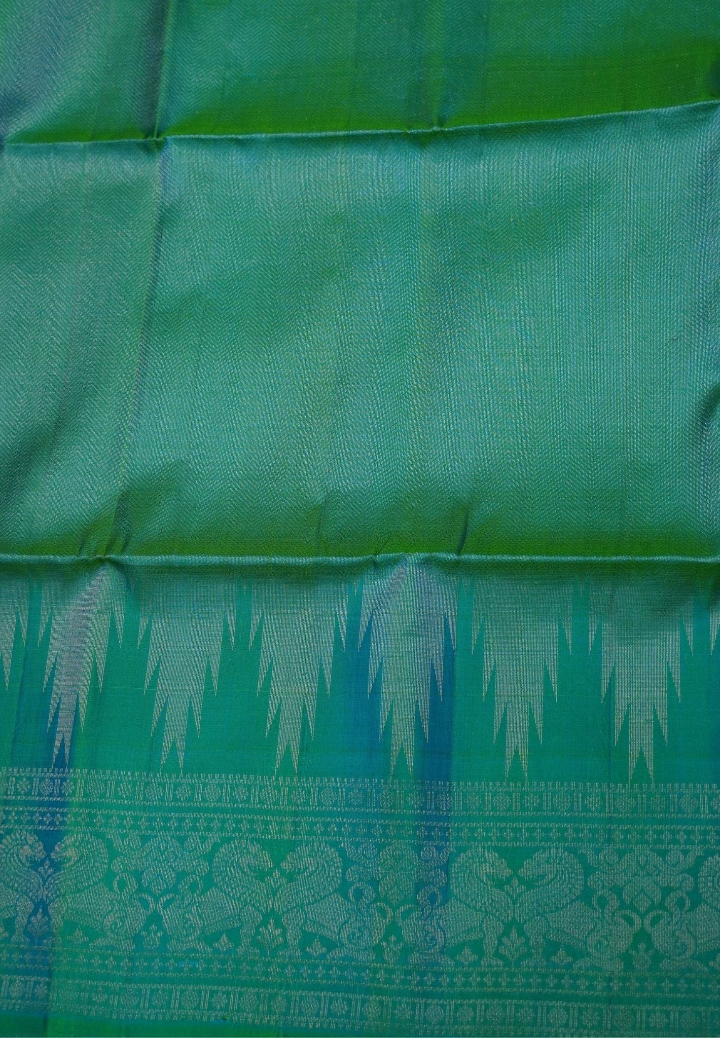 Pure Soft Silk Saree-Teal Green Brocade Weaving with Temple Border