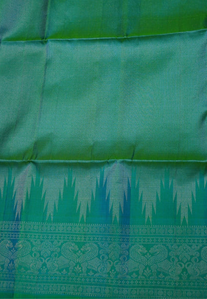 Pure Soft Silk Saree-Teal Green Brocade Weaving with Temple Border