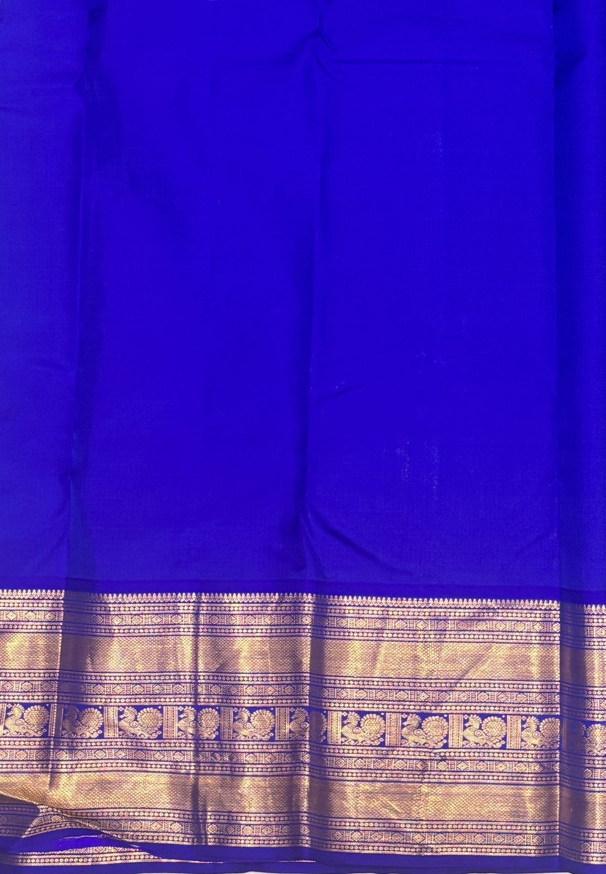 Pure Kanchipuram Silk Saree-Traditional Peacock Blue with Contrast Border