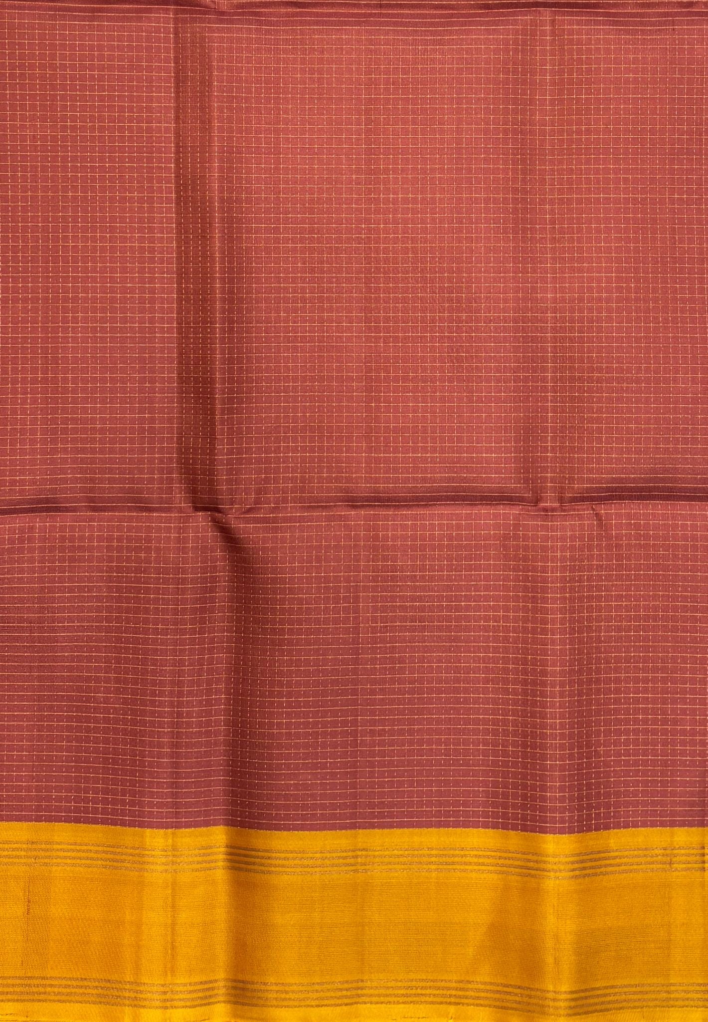 Pure Kanchipuram Silk Saree-Patel Brown in Fine Checked Zari Border