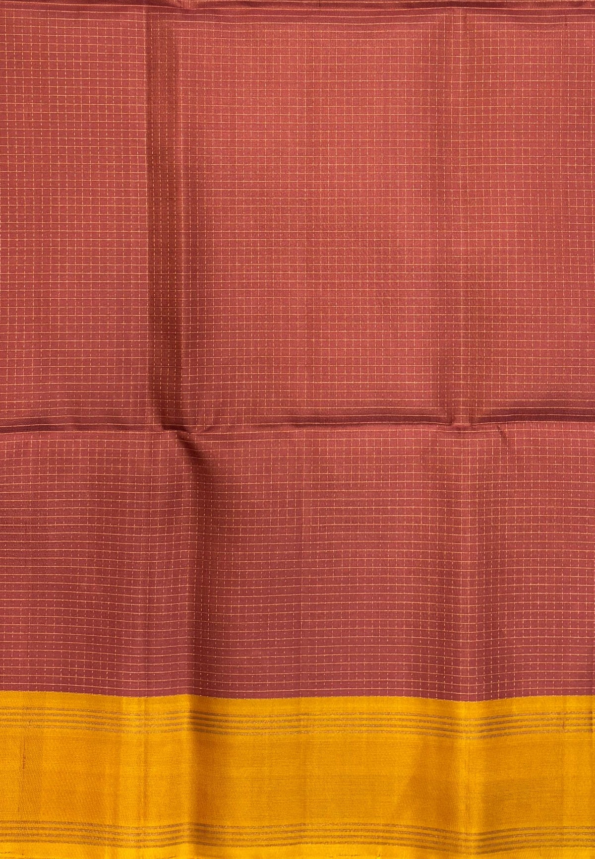 Pure Kanchipuram Silk Saree-Patel Brown in Fine Checked Zari Border
