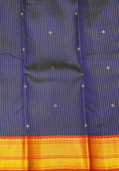 Pure Kanchipuram Silk Saree-Navy Blue with Contrast Border
