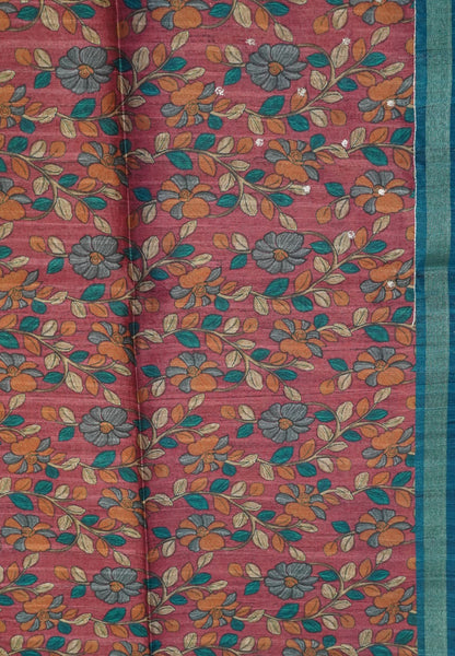 Semi Tussar Saree - Mayil Katch Work Peacock Blue