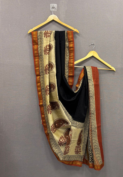 Pure Maheshwari Silk Cotton Saree-Black