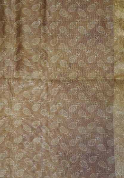 Semi Chanderi Saree-Khaki with Manga Embroidery