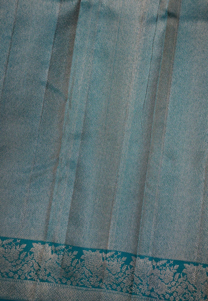 Pure Kanchipuram Silk Saree- Sea Green-Blue with Zari Creeper
