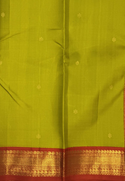 Pure Kanchipuram Silk Saree - Lime Yellow with Contrast Korvai Border