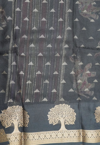 Chiffon Saree-Black with Tree Zari