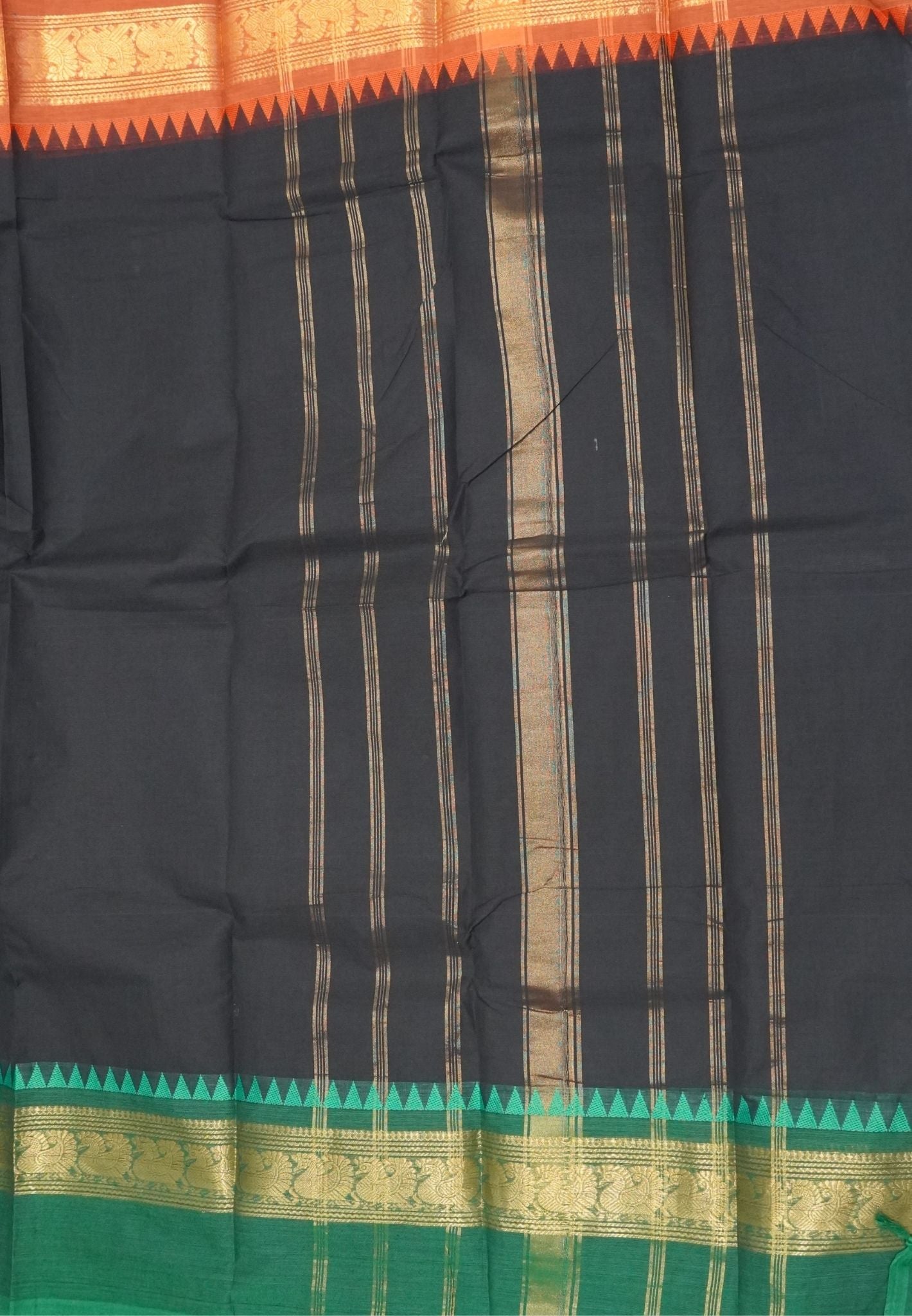 Chettinadu Cotton Saree-Black with Ganga Jamuna Border