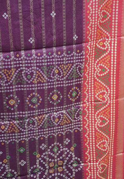 Dola Silk Saree-Maroon with Bandhini Print