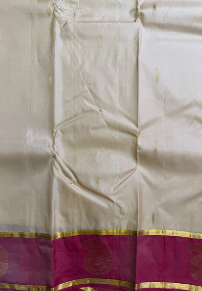 Pure Kanchipuram Silk Saree-Sandal with Contrast in Traditional Paisley Motifs