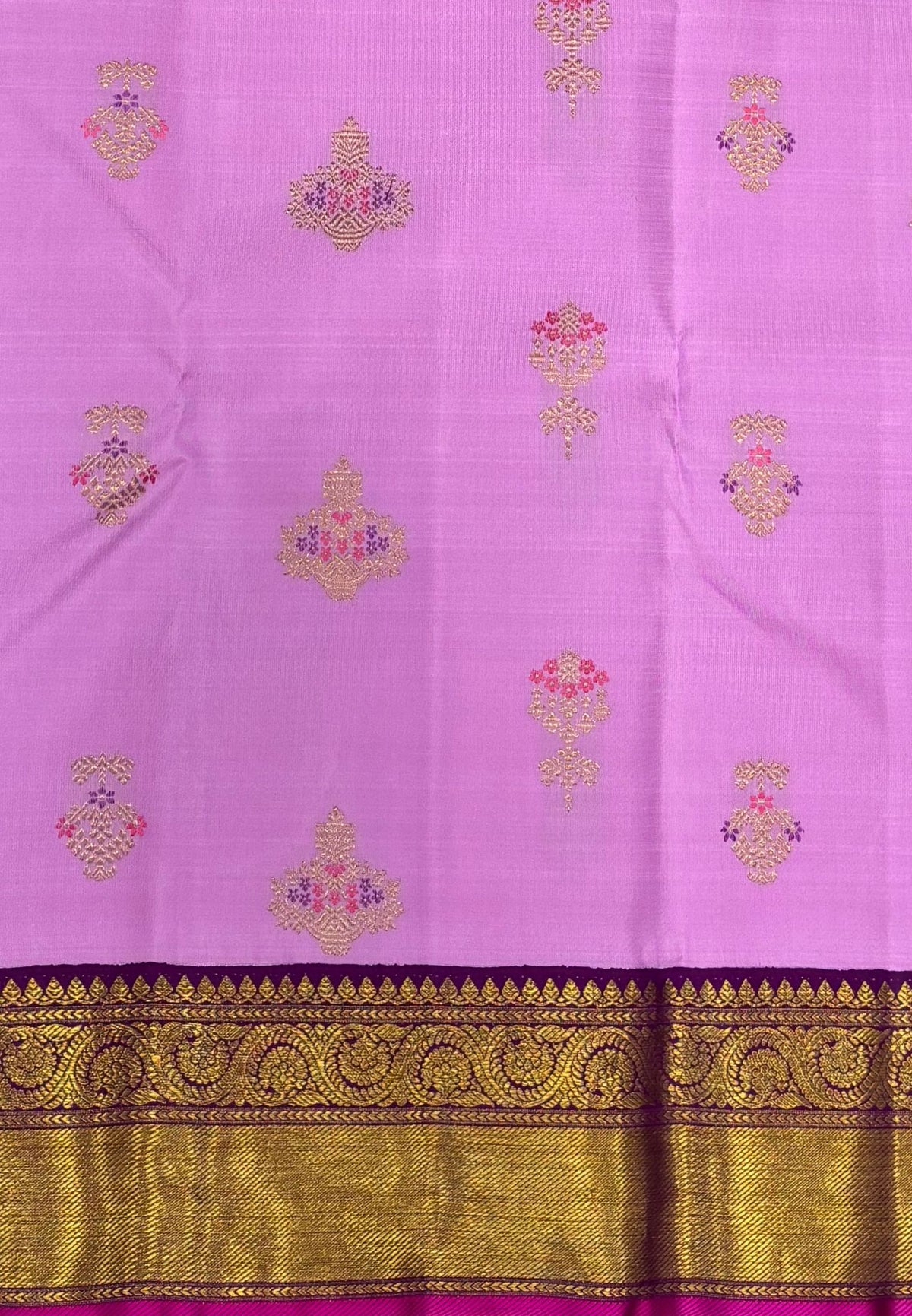 Pure Kanchipuram Silk-Lotus Pink in Paisley Butta Zari with Contrast Border