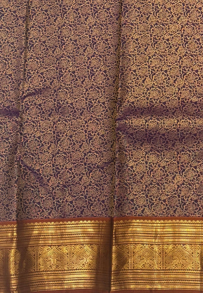 Pure Kanchipuram Silk Saree-Purple with Contrast Border
