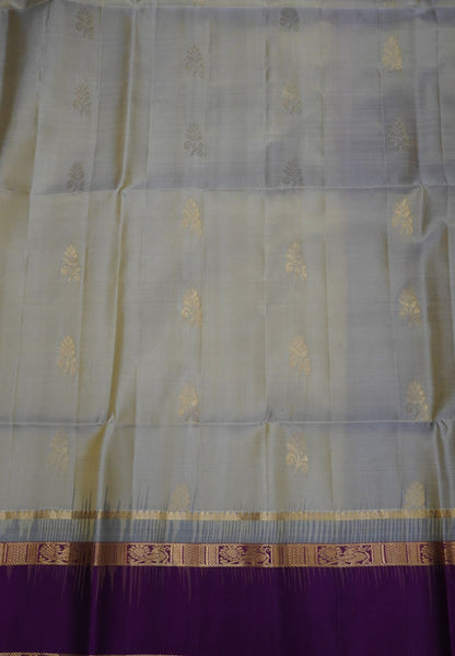 Pure Kanchipuram Silk Saree with Contrast Retapet Border Beige-Wine