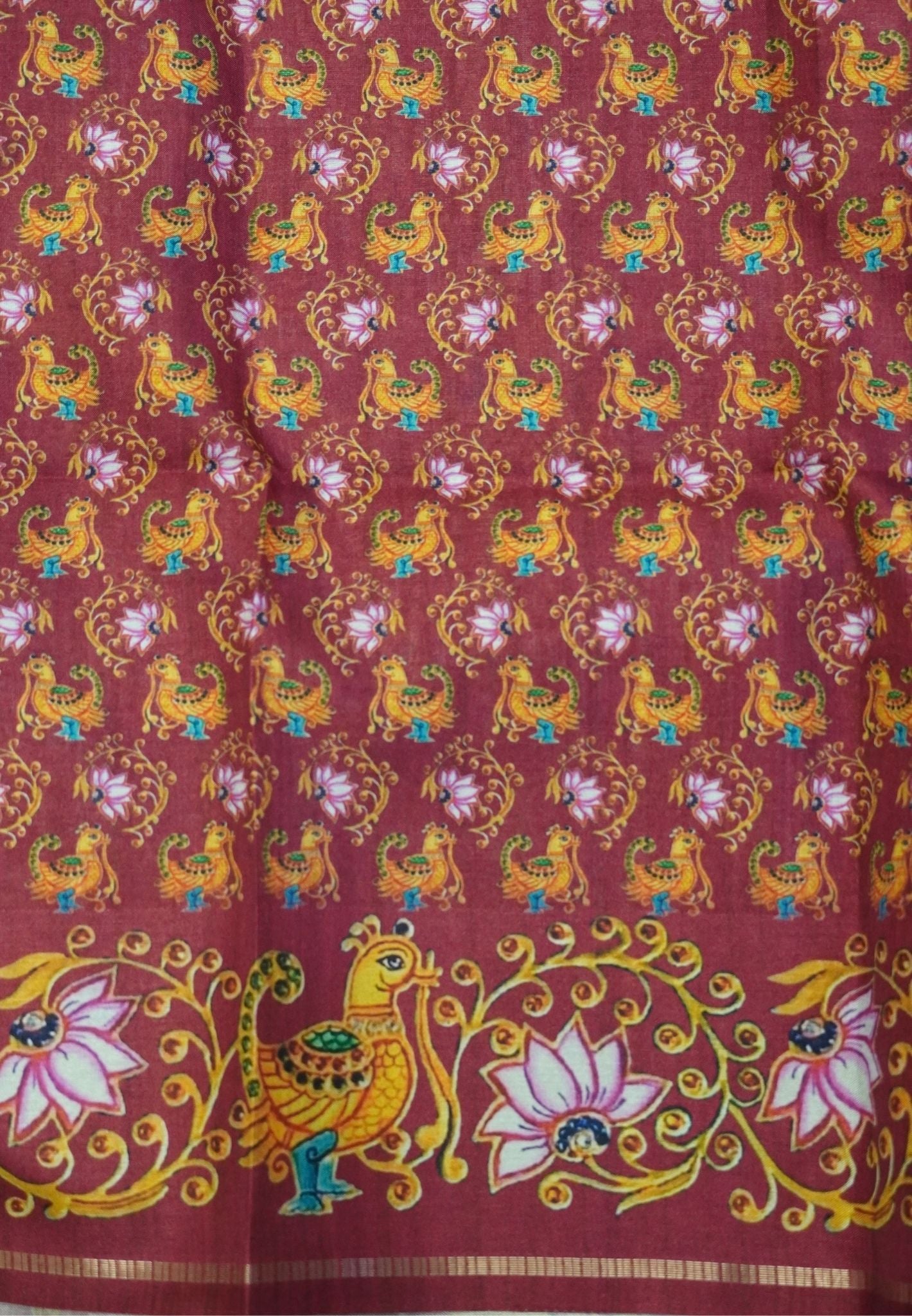 Premium Matka Tussar Saree-Light Green with Contrast Border in Tanjore Print