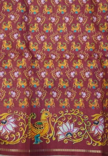 Premium Matka Tussar Saree-Light Green with Contrast Border in Tanjore Print