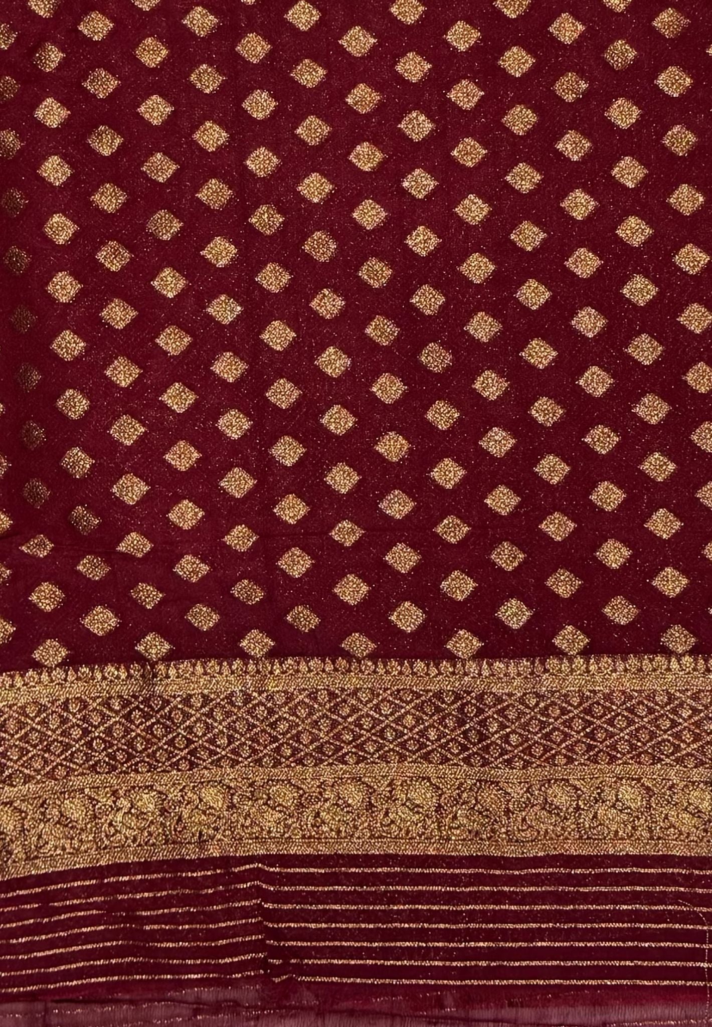 Banarasi Georgette Saree-Orange with Contrast Retapet Border