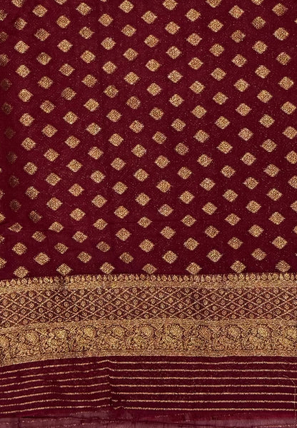 Banarasi Georgette Saree-Orange with Contrast Retapet Border