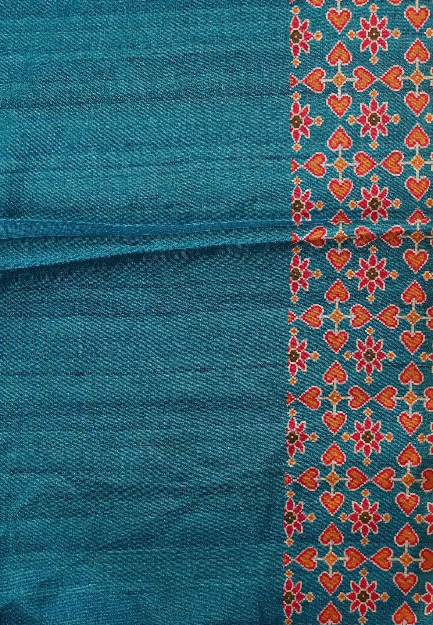Soft Semi Tussar Saree-Ramar blue with Patola Print