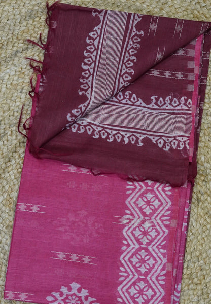 Bhagalpur Cotton Saree- Sequence Work Dark Pink