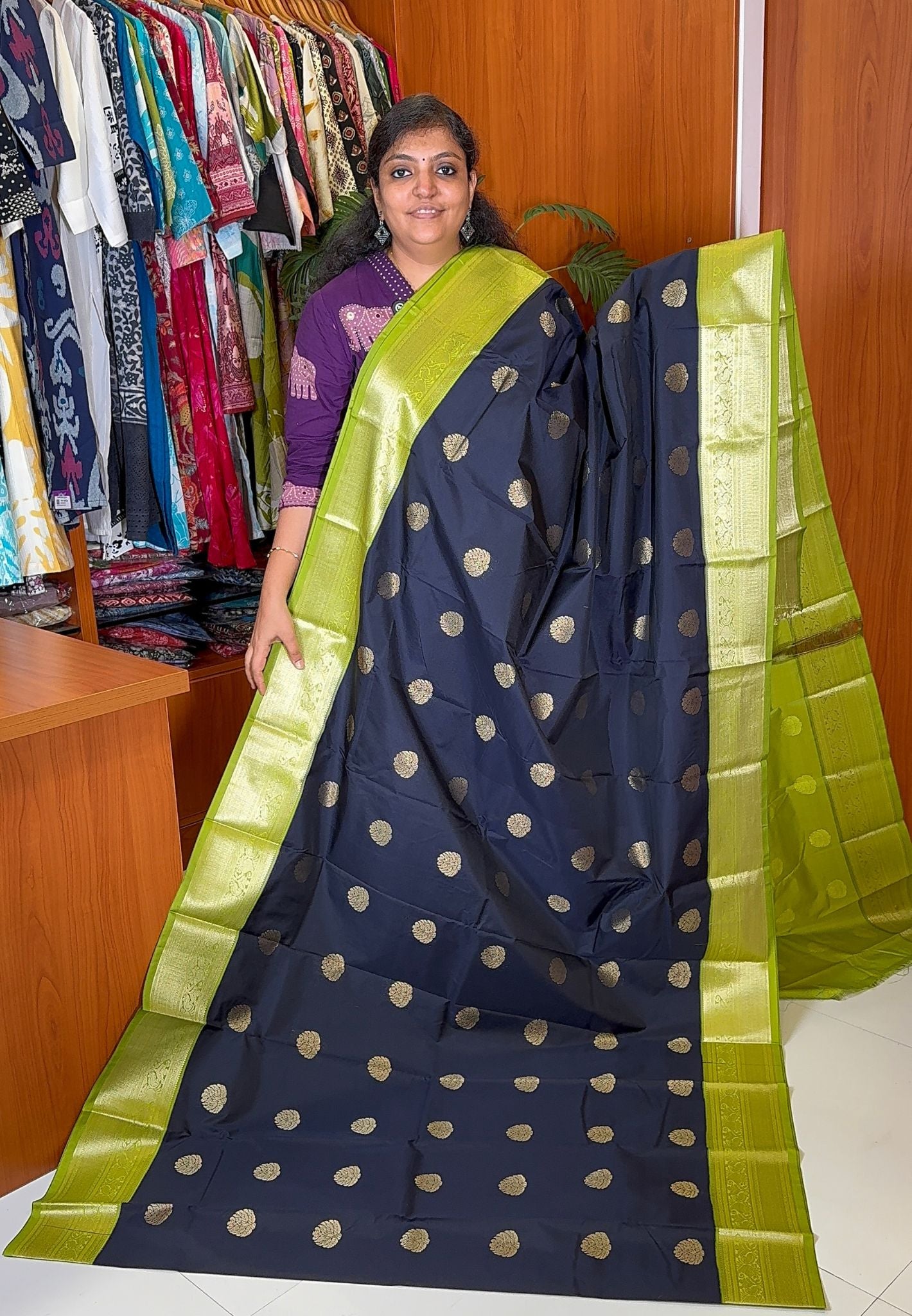 Budget Kanchipuram Silk Saree-Navy Blue