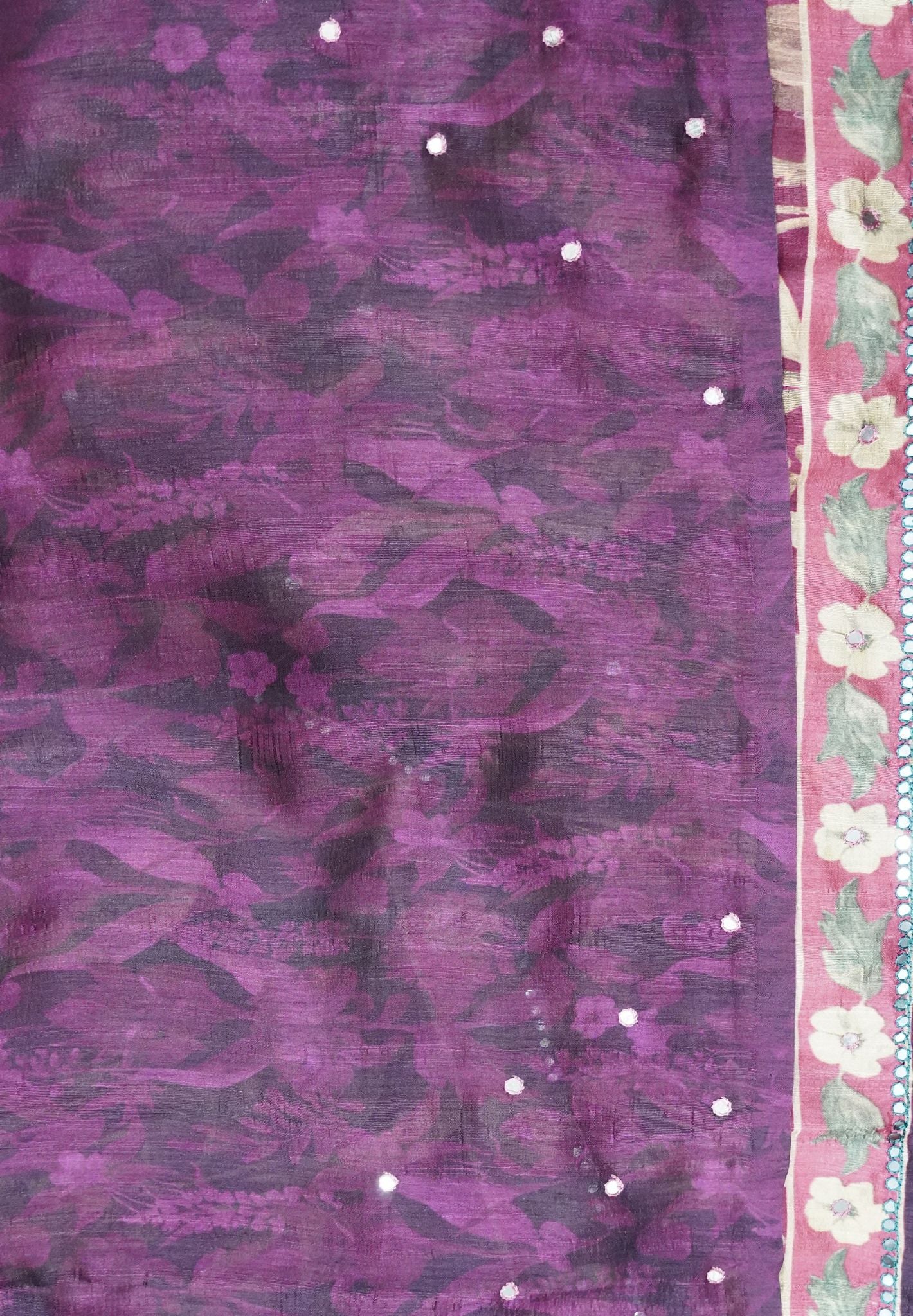 Semi Tussar Saree - Mirror Work Wine