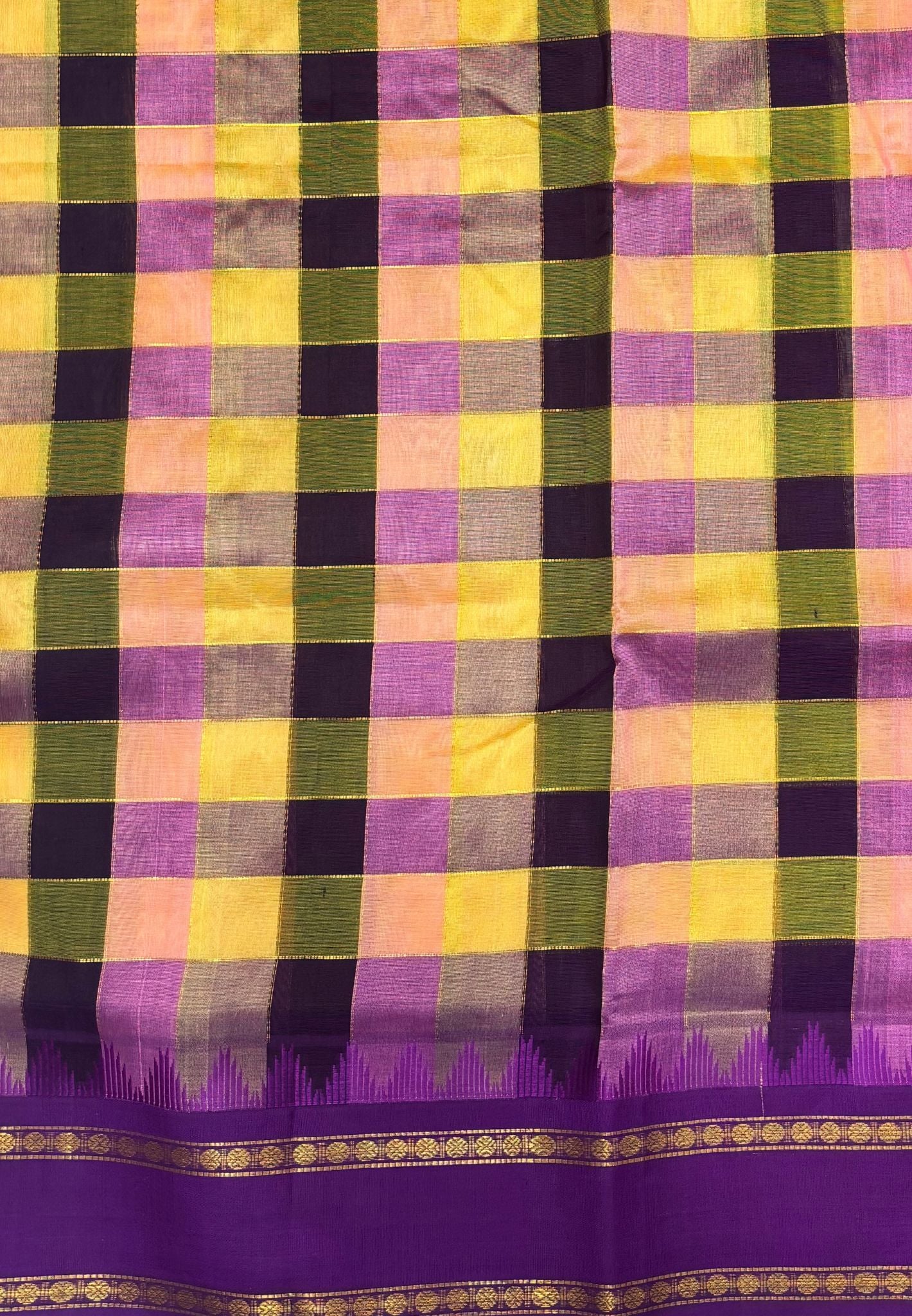 Pure Silk Cotton Saree-Purple In Floral Medallion Zari Border