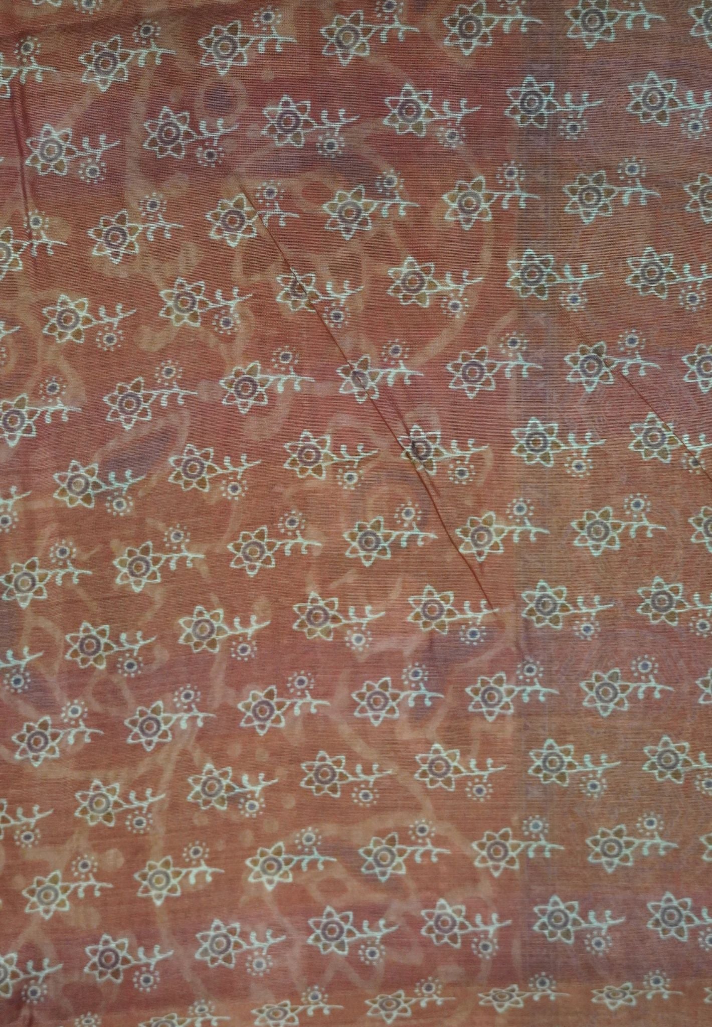Semi Chanderi Saree-Orange with Floral Pattern
