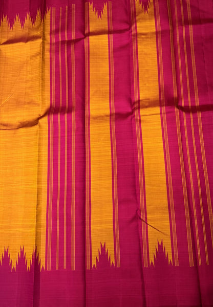 Pure Kanchipuram Silk Saree -Temple Tower -Golden Yellow