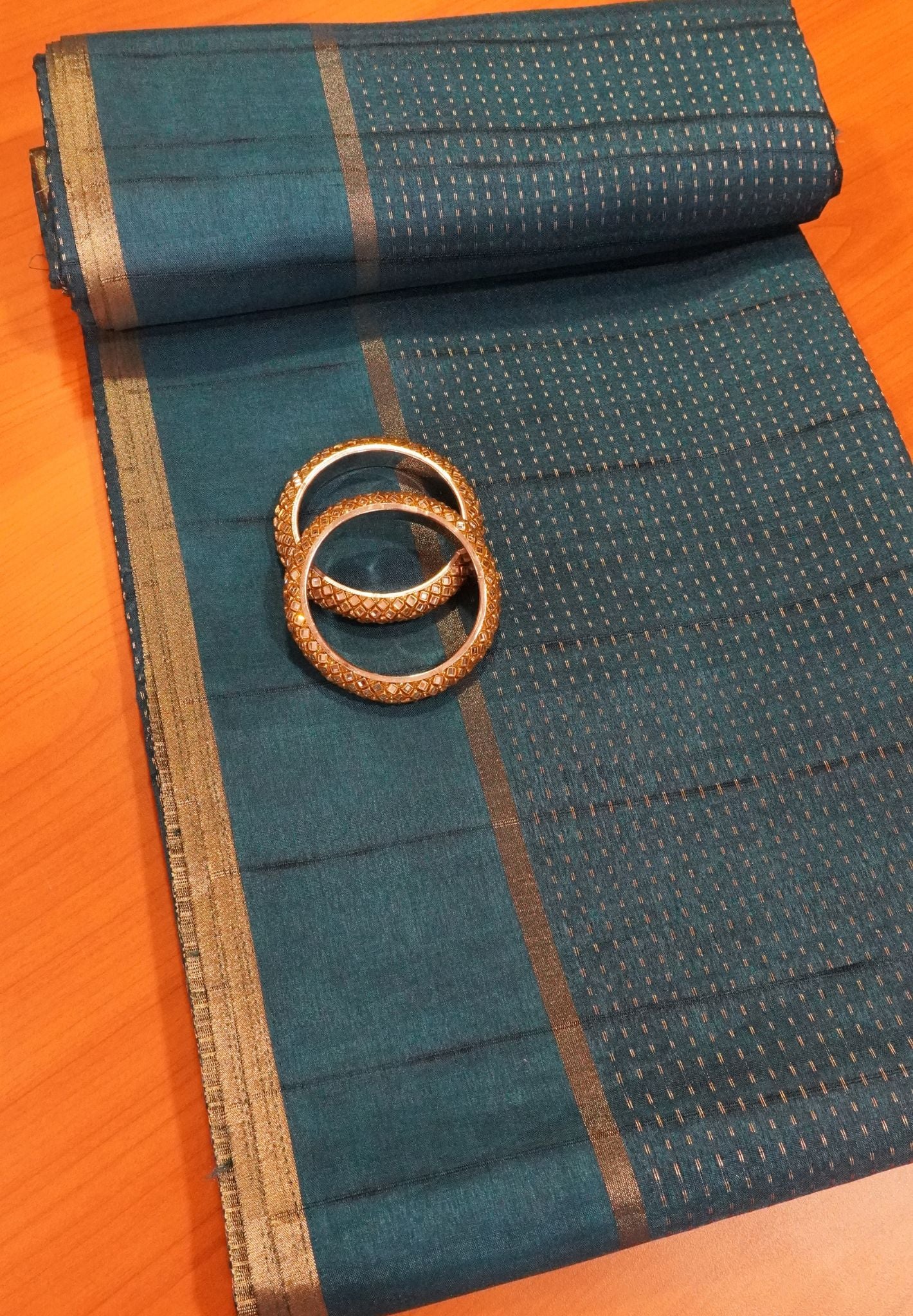 Matka Tussar Saree - Mini Zari Peacock Blue