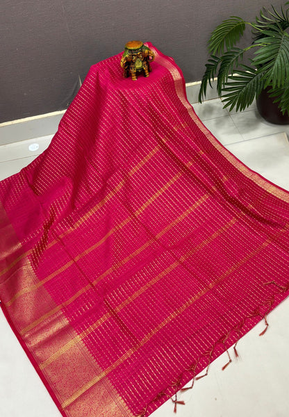 Handloom Cotton Saree-Rani Pink in 1000 Butta Pattern