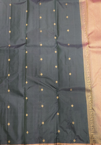 Pure Kanchipuram Silk Saree-Mallard Blue with Small Border