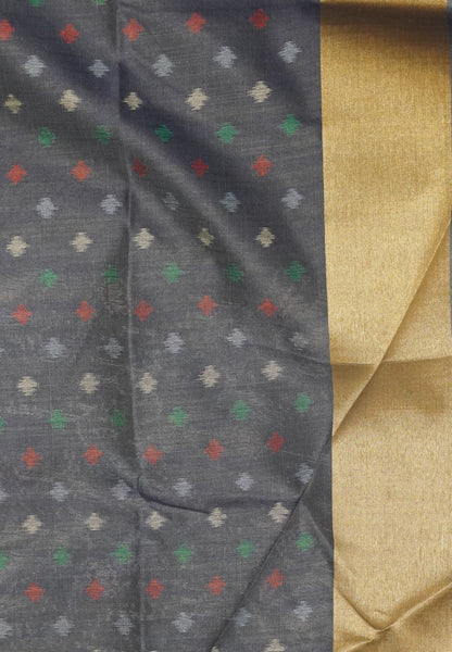 Raw Silk Saree - Navy Blue with Patola Print