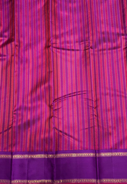 Pure Kanchipuram Silk Saree-Vadamali in Chevron Line Zari Border