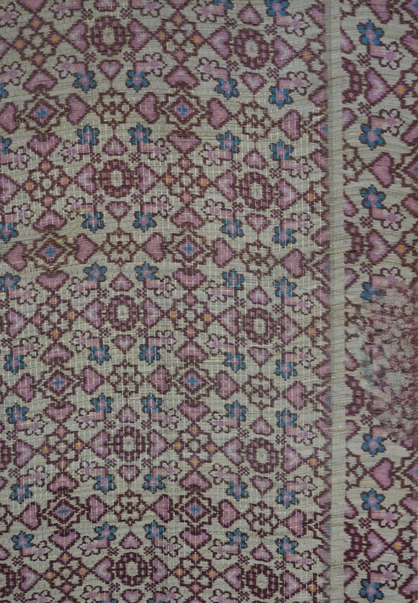 Semi Tussar Saree -Blue with Ikkat Border