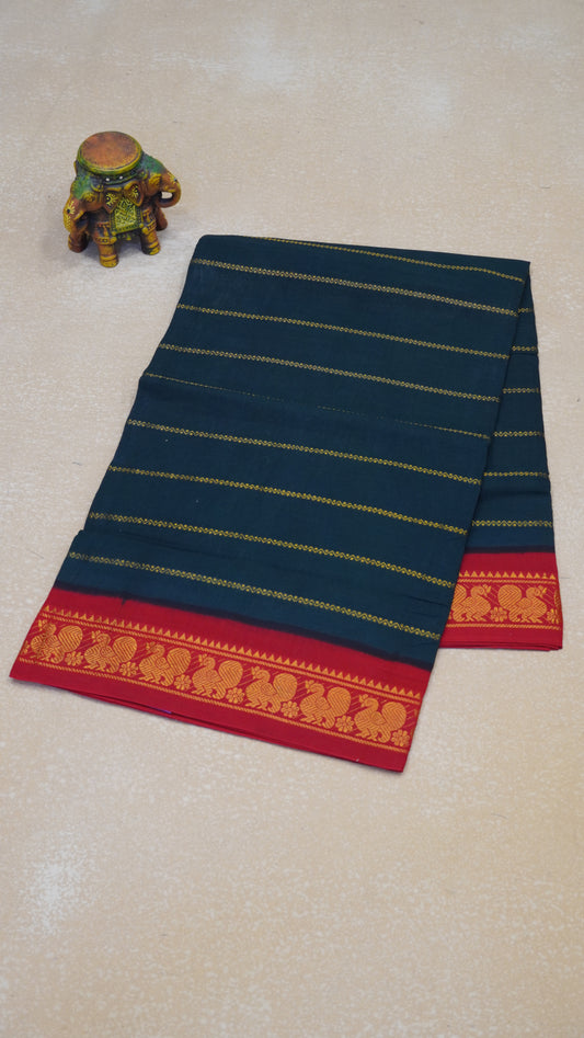 Sungudi Cotton Saree Checks Veldhari-Bottle Green