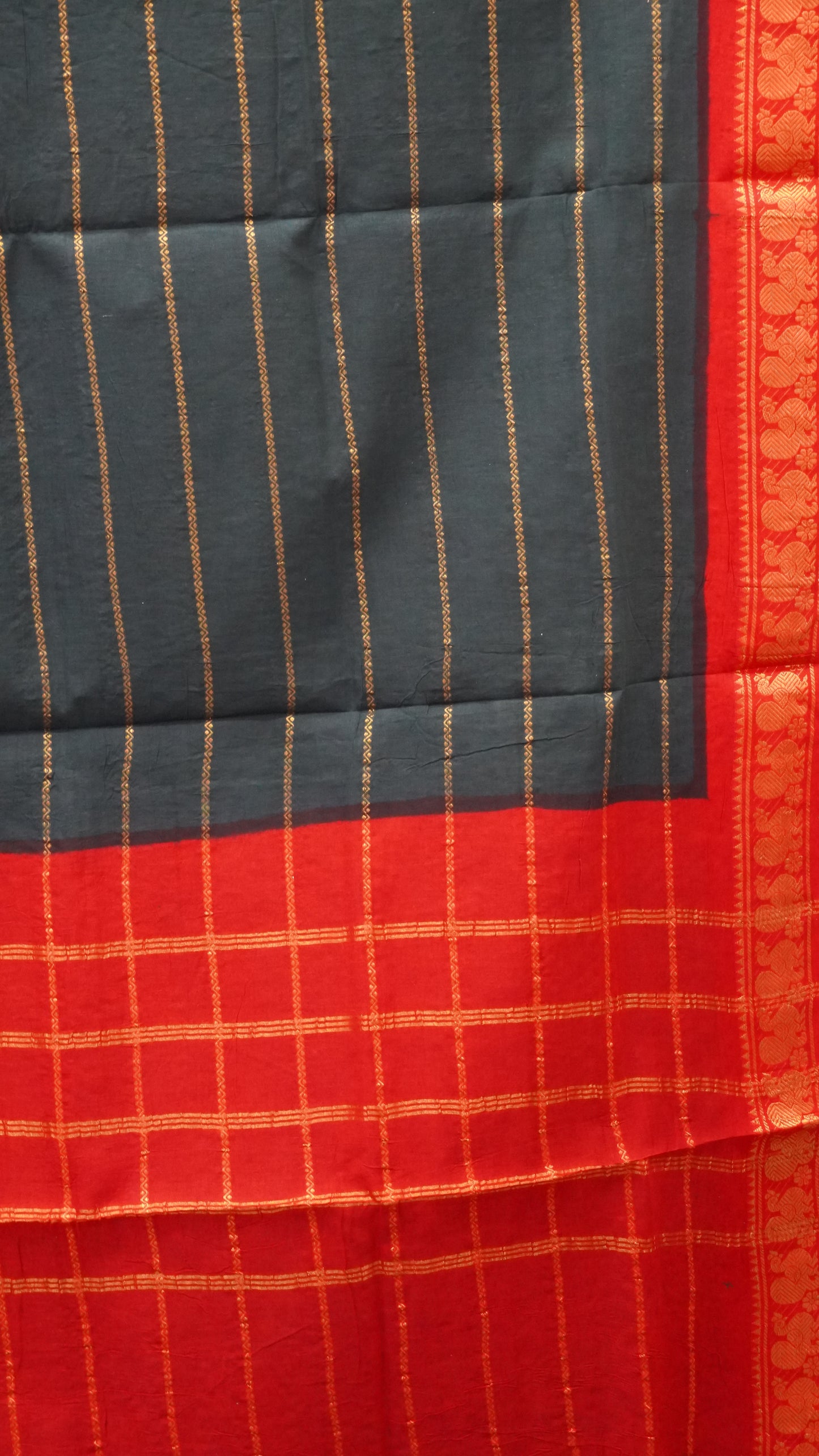 Sungudi Cotton Saree Checks Veldhari-Bottle Green