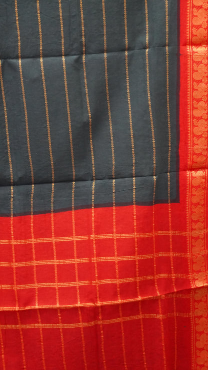 Sungudi Cotton Saree Checks Veldhari-Bottle Green