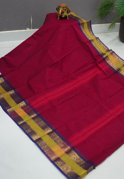 Chettinadu Cotton Saree-Magenta with Contrast Elephant Border