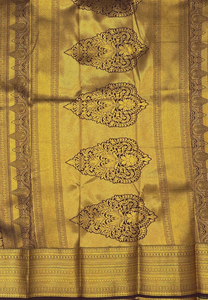 Budget Kanchipuram Saree-Arakku In Floral Zari Panel With Contrast Border