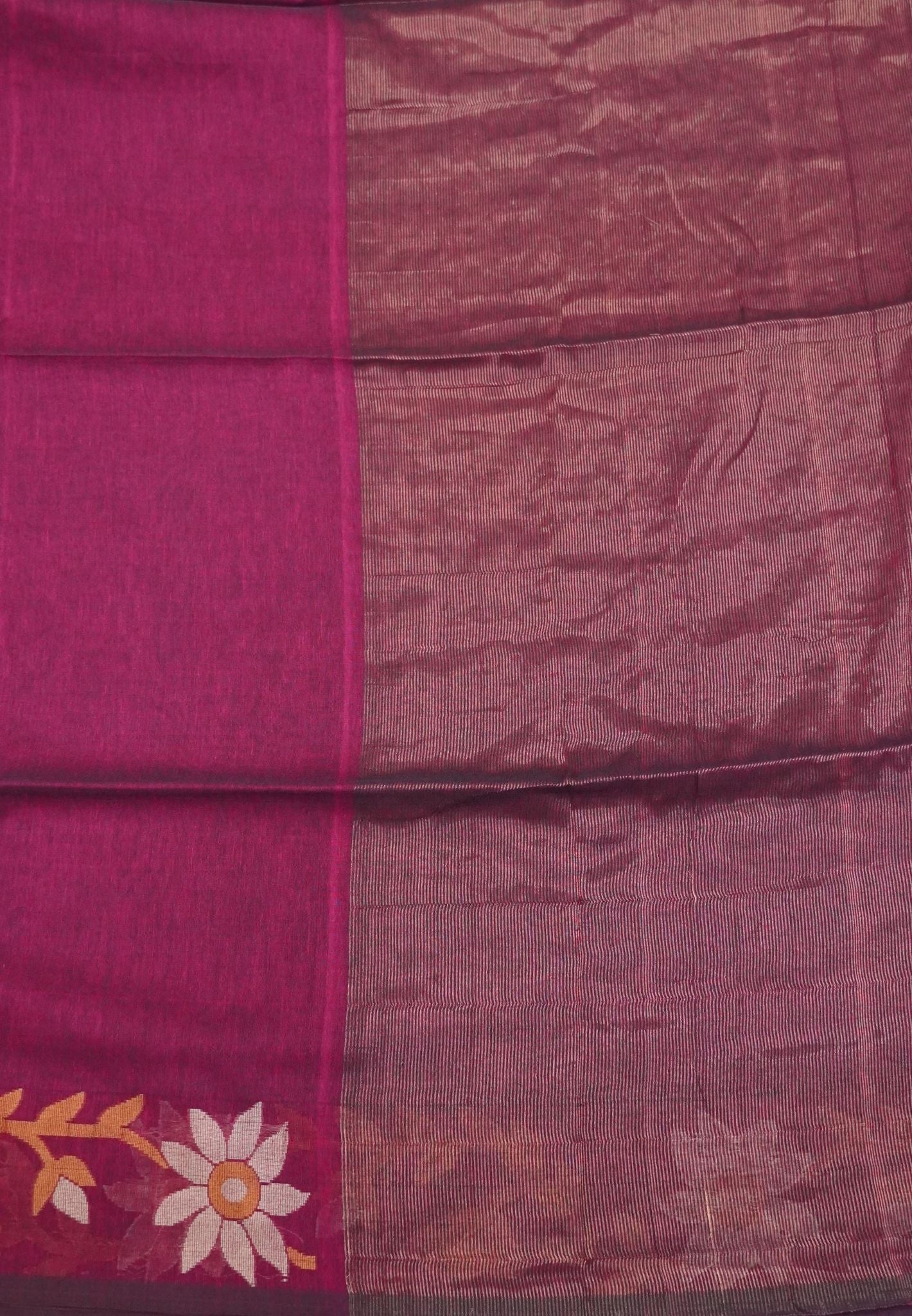 Handloom Cotton Saree- Magenta Jamdhani Border