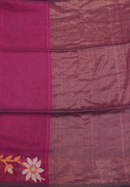 Handloom Cotton Saree- Magenta Jamdhani Border