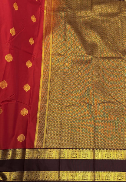 Budget Kanchipuram Saree-Brick Red with Contrast Border