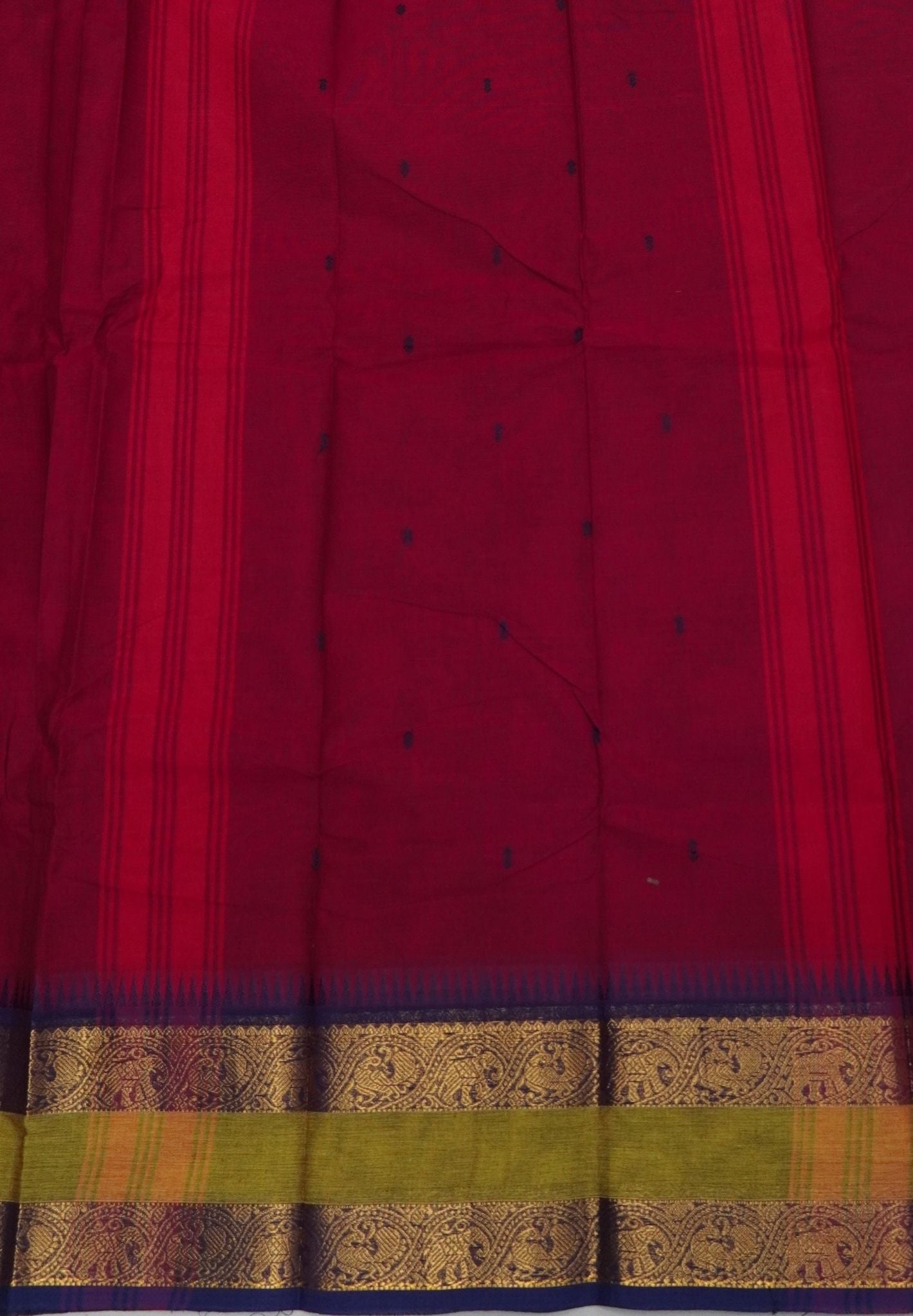 Chettinadu Cotton Saree-Magenta with Contrast Elephant Border