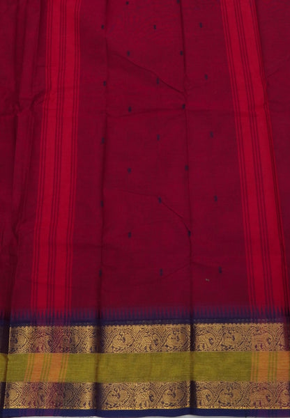 Chettinadu Cotton Saree-Magenta with Contrast Elephant Border
