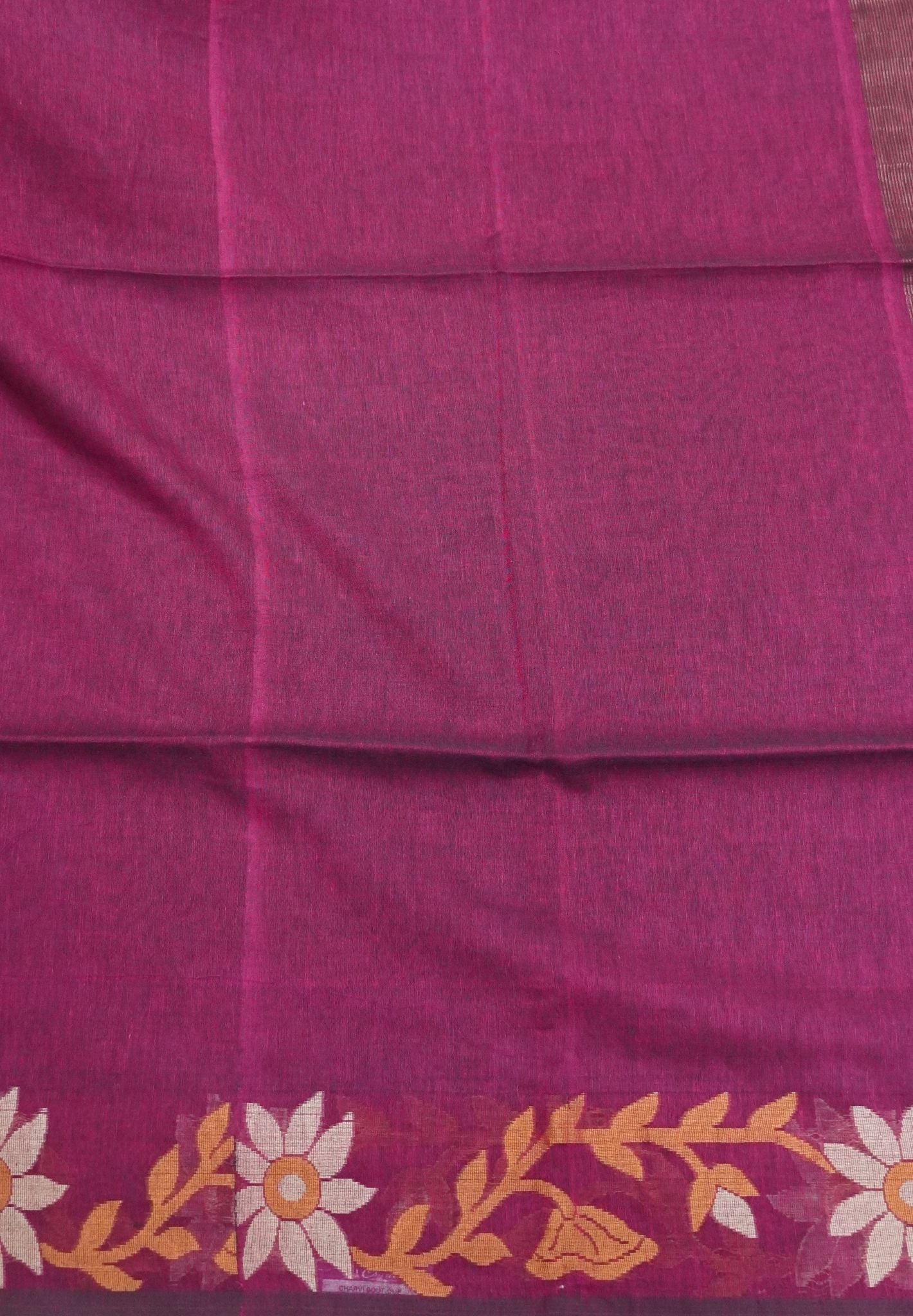 Handloom Cotton Saree- Magenta Jamdhani Border